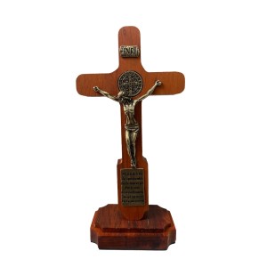 CU760639 - Crucifixo de Mesa São Bento Madeira - 21x9cm (461)