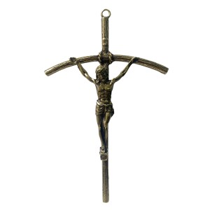 CW831000 - Crucifixo Parede Papa Metal Ouro Velho - 23X14,5cm