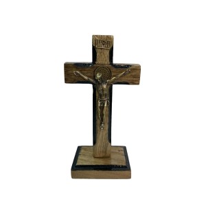 CU760070 - Crucifixo de Mesa São Bento Madeira - 15x7,5cm (5235)