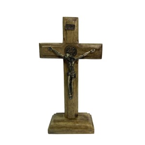 CU760036 - Crucifixo de Mesa São Bento Madeira - 19x10cm (5234)