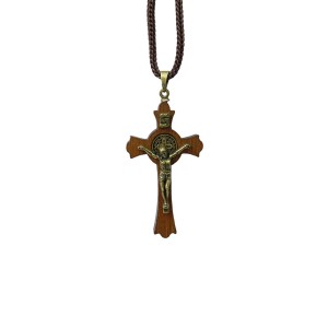CC360420 - Cordão Medalha de São Bento c/ Crucifixo Madeira (P) - 41cm