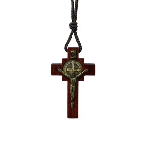 CC360740 - Cordão c/ Crucifixo Madeira São Bento - 42cm