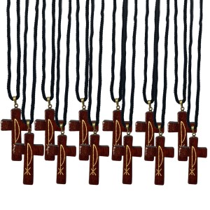 CC371000P12 - Cordão c/ Cruz PX Madeira c/ 12un - 42,6cm