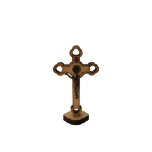 CU761321 - Crucifixo de Mesa São Bento Madeira - 8,5x4,5cm