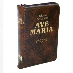 BI151135 - Bíblia Sagrada Ave Maria Letra Maior Marrom c/ Ziper - 23x15cm