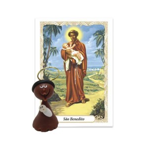 ST16023 - Mini Santinho São Benedito de Biscuit c/ Oração