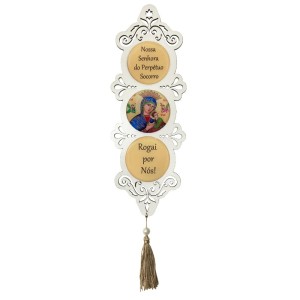 AO4102564 - Adorno N. Sra. Do Perpétuo Socorro MDF Branco Resinado - 40x10,5cm