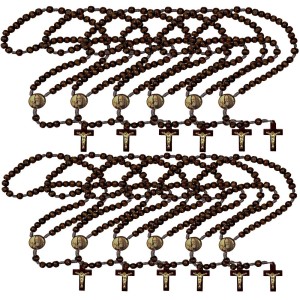 TE940460P12 - Terço São Padre Pio de Pietrelcina Madeira c/ 12un. - 37cm