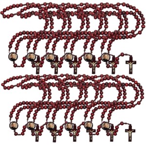 TE940491P12 - Terço São João Bosco (Dom Bosco) Madeira c/ 12un. - 37cm