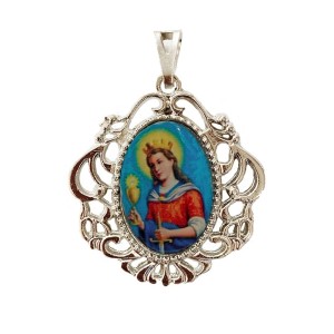 MD129131 - Medalha Santa Bárbara Camafeu Níquel - 4,5x4cm