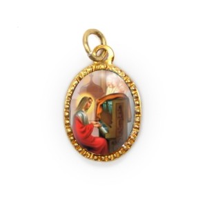 MD103084P10 - Medalha de Alumínio Oval Dourada c/ 10un. Santa Cecília - 2X1,3cm