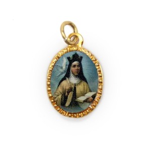 MD103114P10 - Medalha de Alumínio Oval Dourada c/ 10un. Santa Teresa D'Ávila - 2x1,3cm