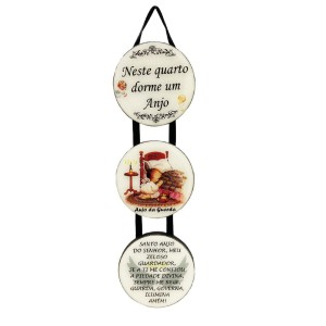 DE722430 - Móbile Anjo da Guarda Branco MDF Resinado - 26x7cm