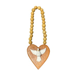 DF1985000 - Adorno Coração Divino Espírito Santo Parede Madeira - 38x14cm