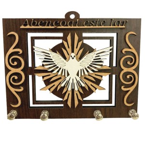 PC380811 - Porta Chaves Divino Espírito Santo MDF Tabaco - 17x15cm