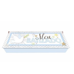 CXM14130 - Caixa Porta Vela Meu Batizado Azul MDF - 28,5x10,5cm 