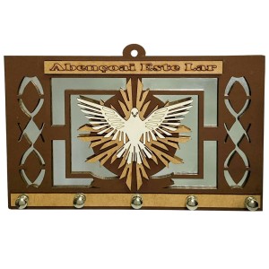 PC380816 - Porta Chaves Divino Espírito Santo MDF Tabaco - 20,5x14cm