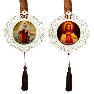 EP38100 - Escapulário de Porta N. Sra. Do Carmo e Sagrado Coração de Jesus - 136x13cm