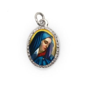 MD103630P10 - Medalha de Alumínio Oval Prata c/ 10un. N. Sra. das Dores - 2x1,3cm