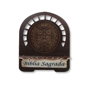 PB810750 - Porta Bíblia Medalha de São Bento MDF Resinado - 22x17,5cm