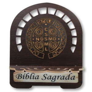 PB812700 - Porta Bíblia Medalha de São Bento MDF Resinado - 30,5x25,5cm