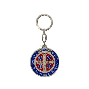 CH731080 - Chaveiro Medalha de São Bento Italiano Prateado  - 10,5x5cm