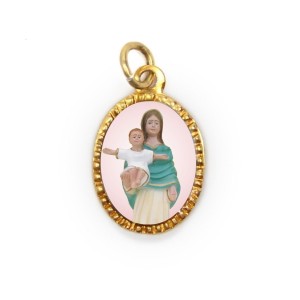 MD103147P10 - Medalha de Alumínio Oval Dourada c/ 10un N. Sra. Do Sorriso - 2x1,3cm