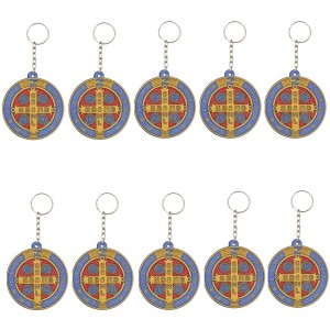 CH50411P10 - Chaveiro Medalha de São Bento Emborrachado c/ 10un. - 11X5cm
