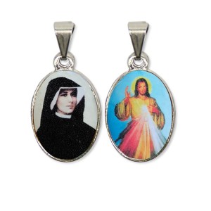 MD126040P2 - Medalha Santa Faustina e Jesus Misericordioso PX Dupla Níquel c/ 2un. - 3X1,5cm