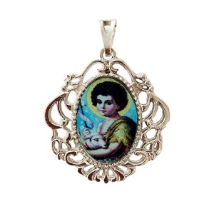 MD129504 - Medalha São João Batista Camafeu Níquel - 5,5x4,2cm