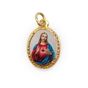 MD103221P10 - Medalha de Alumínio Oval Dourada c/ 10un. Sagrado Coração de Jesus - 2X1,3cm