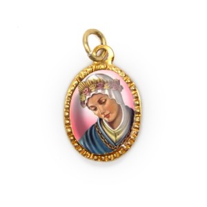 MD103025P10 - Medalha de Alumínio Oval Dourada c/ 10un. N. Sra. Da Salette - 2X1,3cm