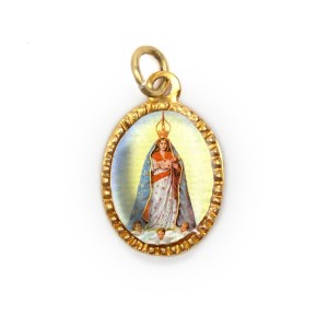 MD103029P10 - Medalha de Alumínio Oval Dourada c/ 10un. N. Sra. da Abadia - 2X1,3cm