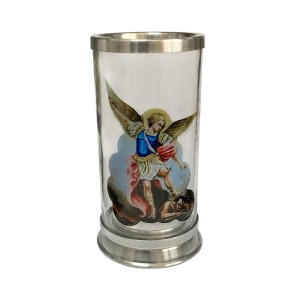 PV158065 - Porta Vela Vidro São Miguel Arcanjo - 17,5x9cm