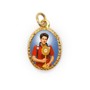 MD103336P10 - Medalha São Carlo Acutis Alumínio Oval Dourada c/ 10un. - 2X1,3cm