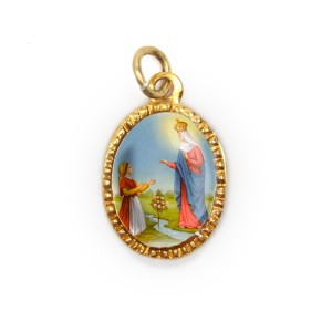 MD103049P10 - Medalha de Alumínio Oval Dourada c/ 10un. N. Sra. Do Caravaggio - 2X1,3cm