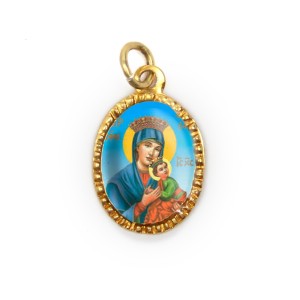 MD103058P10 - Medalha de Alumínio Oval Dourada c/ 10un. N. Sra. Do Perpétuo Socorro - 2X1,3cm