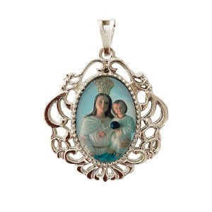 MD129041 - Medalha N. Sra. dos Aflitos Camafeu Níquel - 5x4,2cm