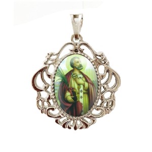 MD129444 - Medalha São Pedro Camafeu Níquel - 5x4,2cm