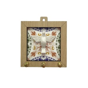 PC380808 - Porta Chaves Divino Espírito Santo MDF Marfim- 11,5x12,5cm