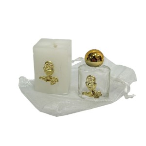 KT112500 - Kit Primeira Eucaristia c/ Vela e Garrafa de Água Benta - 10ml