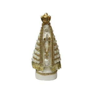 IM100304 - Imagem N. Sra. Aparecida c/ Pérola Branca Furta-cor e Strass Dourada - 16x9cm 