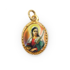 MD103101P10 - Medalha de Alumínio Oval Dourada c/ 10un. Santa Luzia - 2X1,3cm