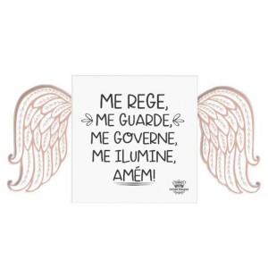 PE726080 - Pedestal Oração Anjo da Guarda c/ Asa Rosa - 10x20cm