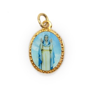 MD103053P10 - Medalha de Alumínio Oval Dourada c/ 10un. N. Sra. Do Equilíbrio - 2X1,3cm