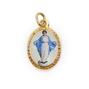 MD103148P10 - Medalha de Alumínio Oval Dourada c/ 10un N. Sra. Do Sorriso - 2x1,3cm