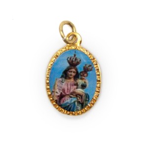 MD103175P10 - Medalha de Alumínio Oval Dourada c/ 10un N. Sra. Da Luz - 2x1,3cm