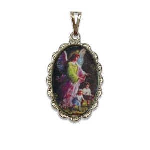 MD128804 - Medalha Anjo da Guarda Rendada Níquel - 5x2,5cm
