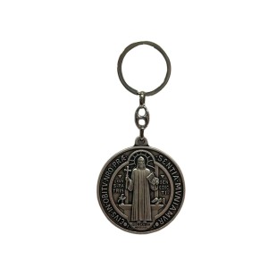 CH731078 - Chaveiro Medalha de São Bento Italiano Prateado  - 10,5x5cm