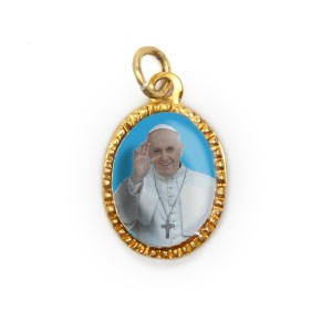MD103217P10 - Medalha de Alumínio Oval Dourada c/ 10un. Papa Francisco - 2X1,3cm